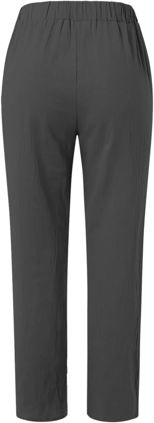 Womens Wide Leg Linen Pants Summer Beach Lounge Trousers Casual Fashion Solid Color Vacation Clothes for Women