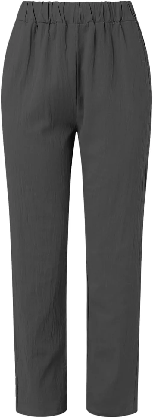 Womens Wide Leg Linen Pants Summer Beach Lounge Trousers Casual Fashion Solid Color Vacation Clothes for Women