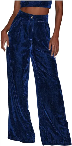 Womens Wide Leg Pants High Waist Corduroy Trousers Fall Winter Suede Button Temperament Elegant Commuting Casual Pant