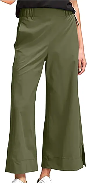 Women's Wide Leg Pants with Pockets High Waist Casual Linen Pants Plus Size Summer Comfy Pull on Straight Leg Trousers