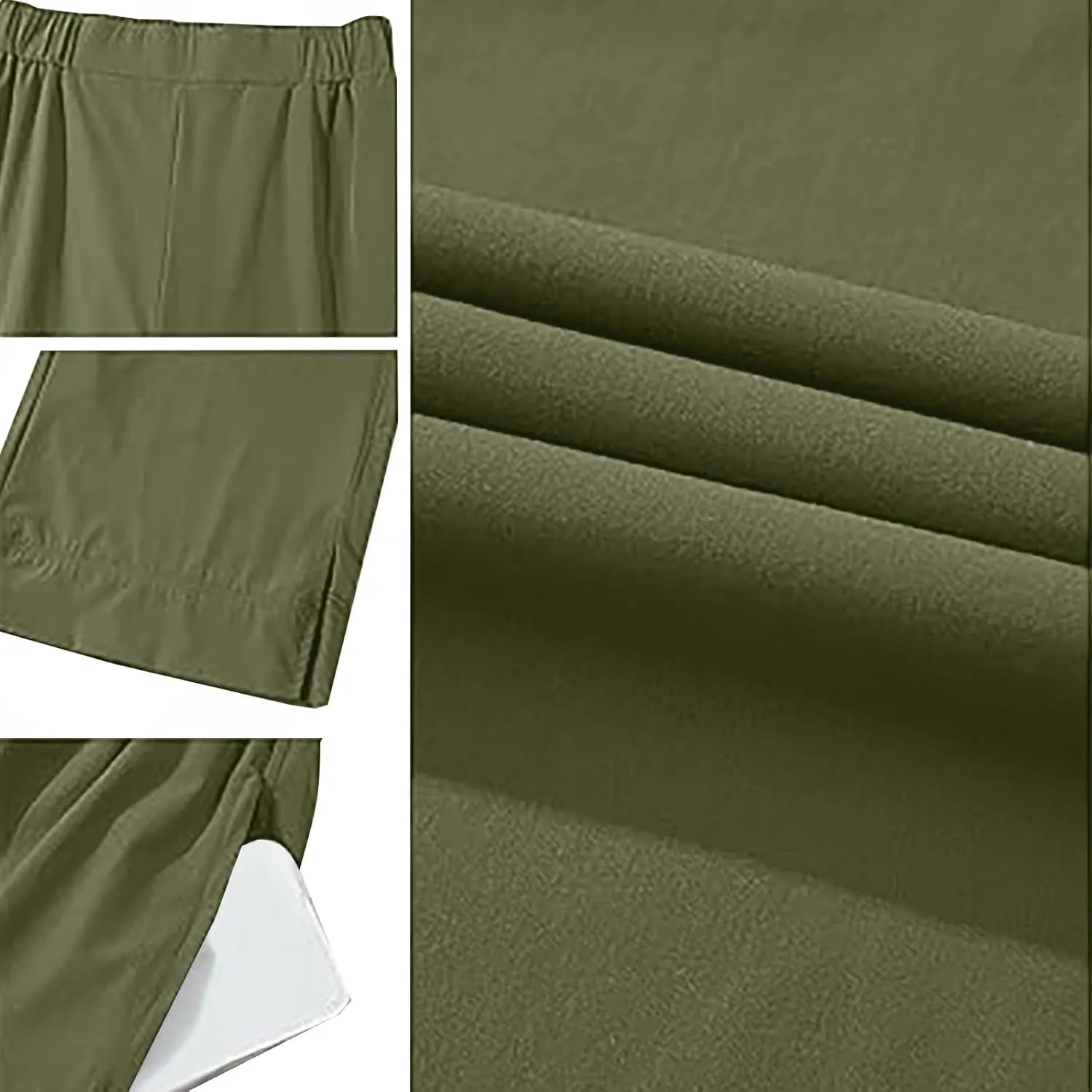 Women's Wide Leg Pants with Pockets High Waist Casual Linen Pants Plus Size Summer Comfy Pull on Straight Leg Trousers