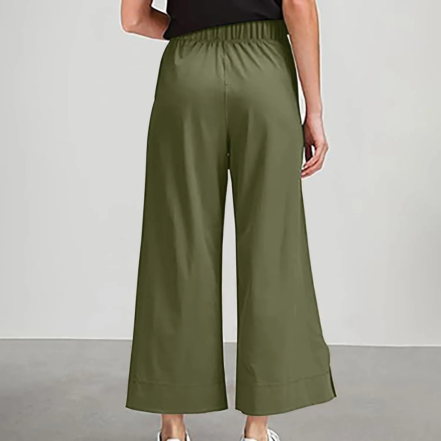 Women's Wide Leg Pants with Pockets High Waist Casual Linen Pants Plus Size Summer Comfy Pull on Straight Leg Trousers