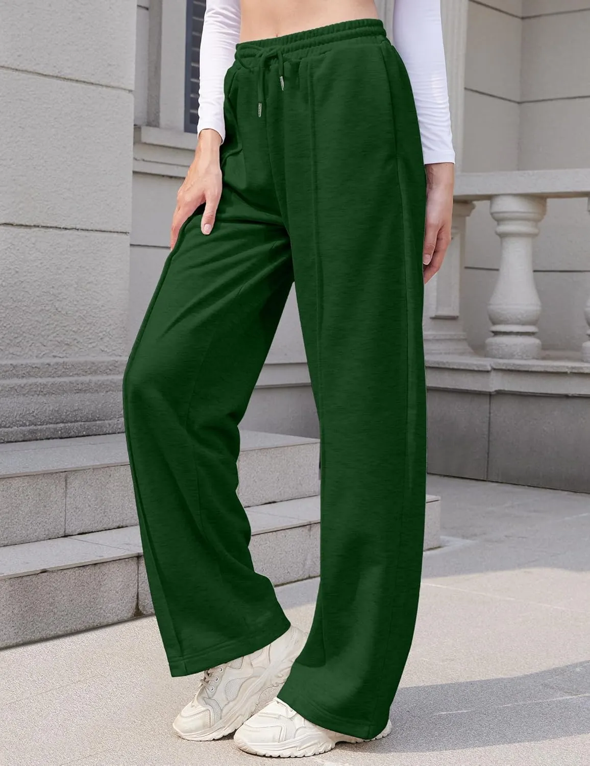 Womens Wide Leg Sweatpants Loose Elastic Drawstring Casual Pants High Waist Lounge Joggers with Pockets