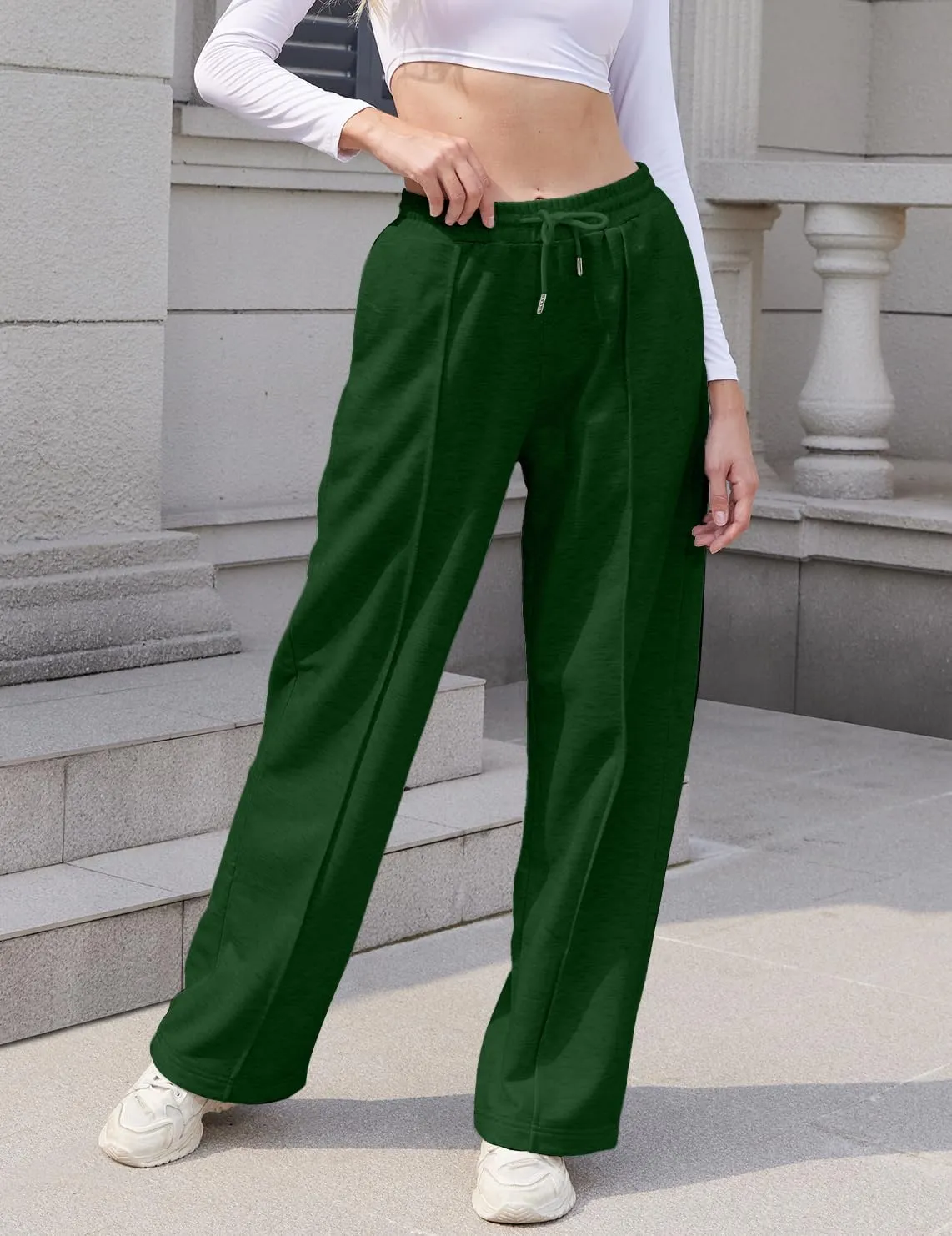 Womens Wide Leg Sweatpants Loose Elastic Drawstring Casual Pants High Waist Lounge Joggers with Pockets