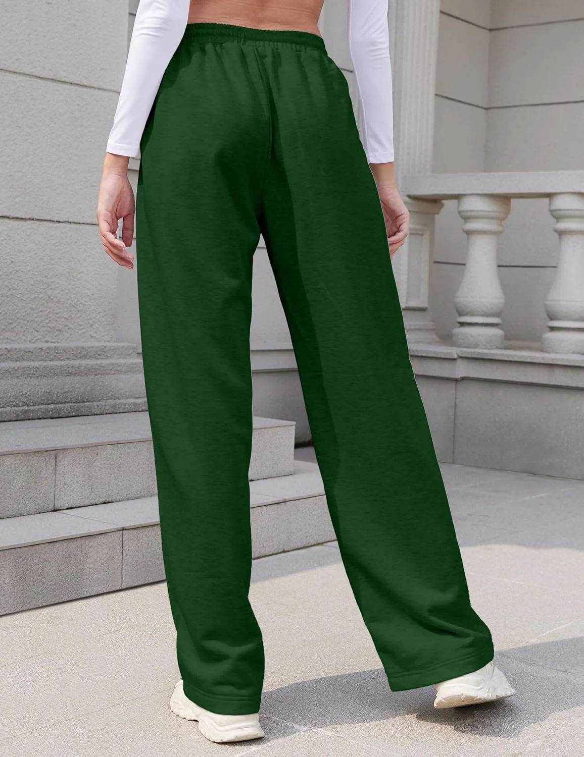 Womens Wide Leg Sweatpants Loose Elastic Drawstring Casual Pants High Waist Lounge Joggers with Pockets