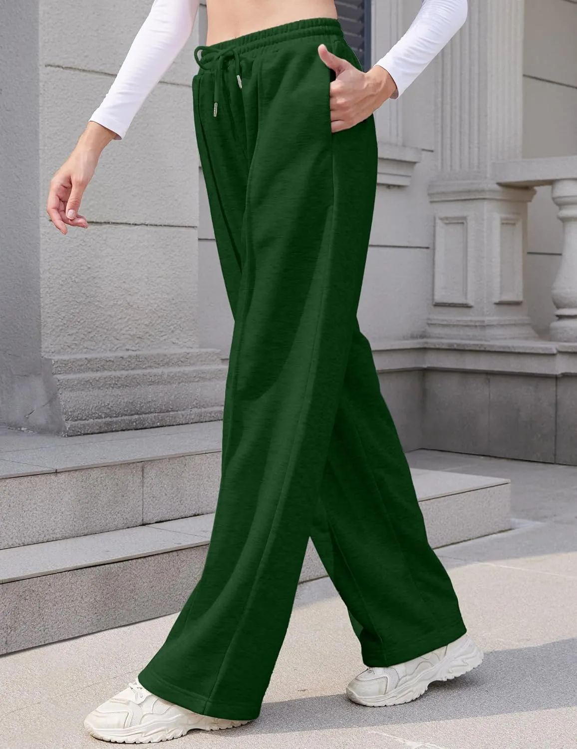 Womens Wide Leg Sweatpants Loose Elastic Drawstring Casual Pants High Waist Lounge Joggers with Pockets