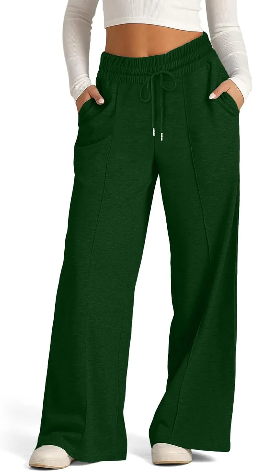 Womens Wide Leg Sweatpants Loose Elastic Drawstring Casual Pants High Waist Lounge Joggers with Pockets