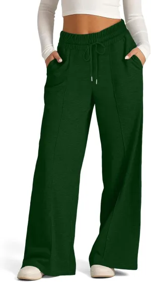Womens Wide Leg Sweatpants Loose Elastic Drawstring Casual Pants High Waist Lounge Joggers with Pockets