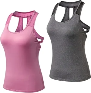 Women's Workout Tank Tops,Quick Dry Sports Yoga Tops,Running Exercise Gym Shirts,2 Pcs