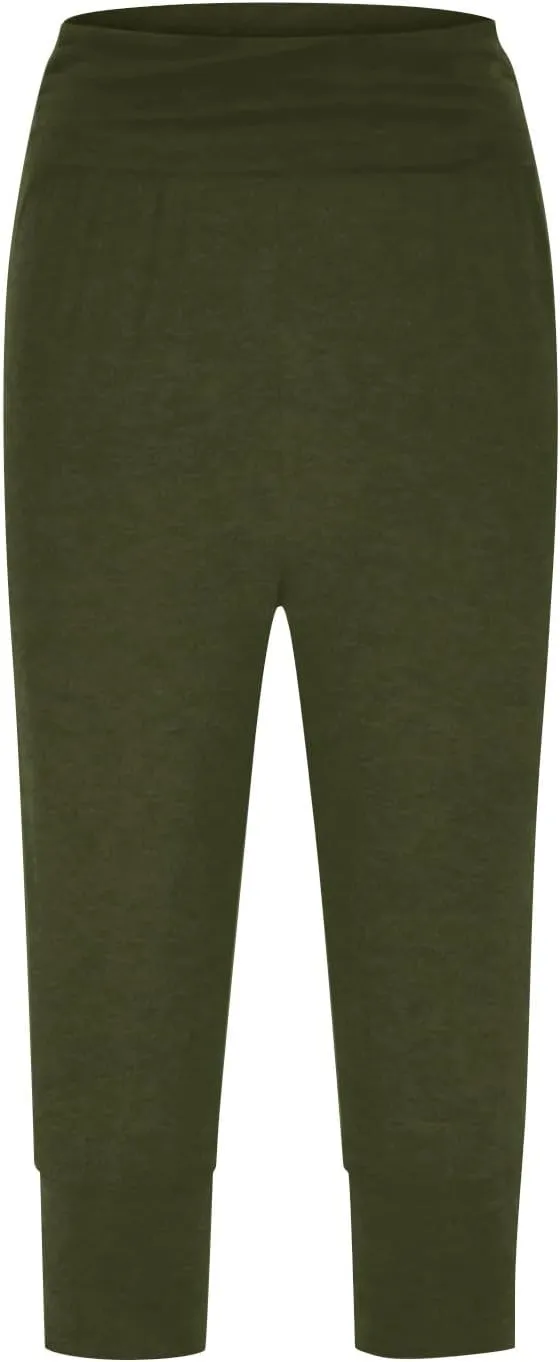Womens Yoga Capri Pants Solid Color High Waistband Pleated Comfy Fitness Cropped Trousers Summer Outdoor Workout Pants