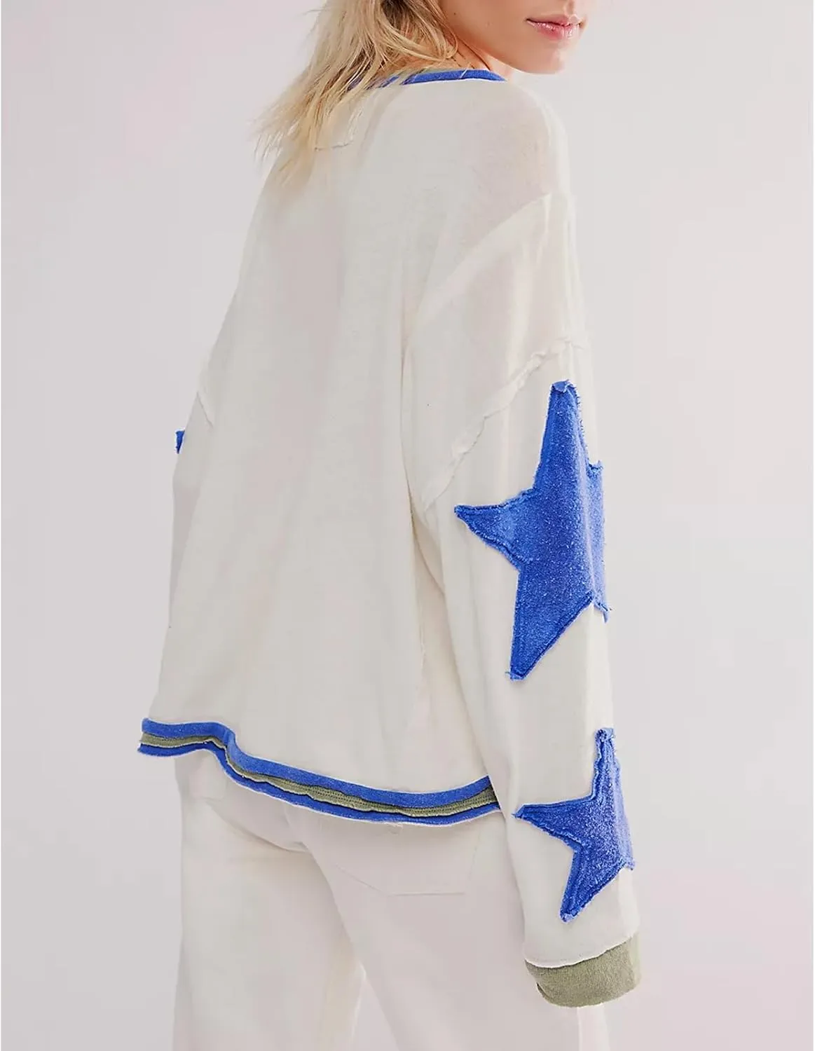 Y2k Oversized Sweatshirts Womens Long Sleeve Crewneck Cute Star Striped Graphic Hoodies Shirts Teens Girl Jacket
