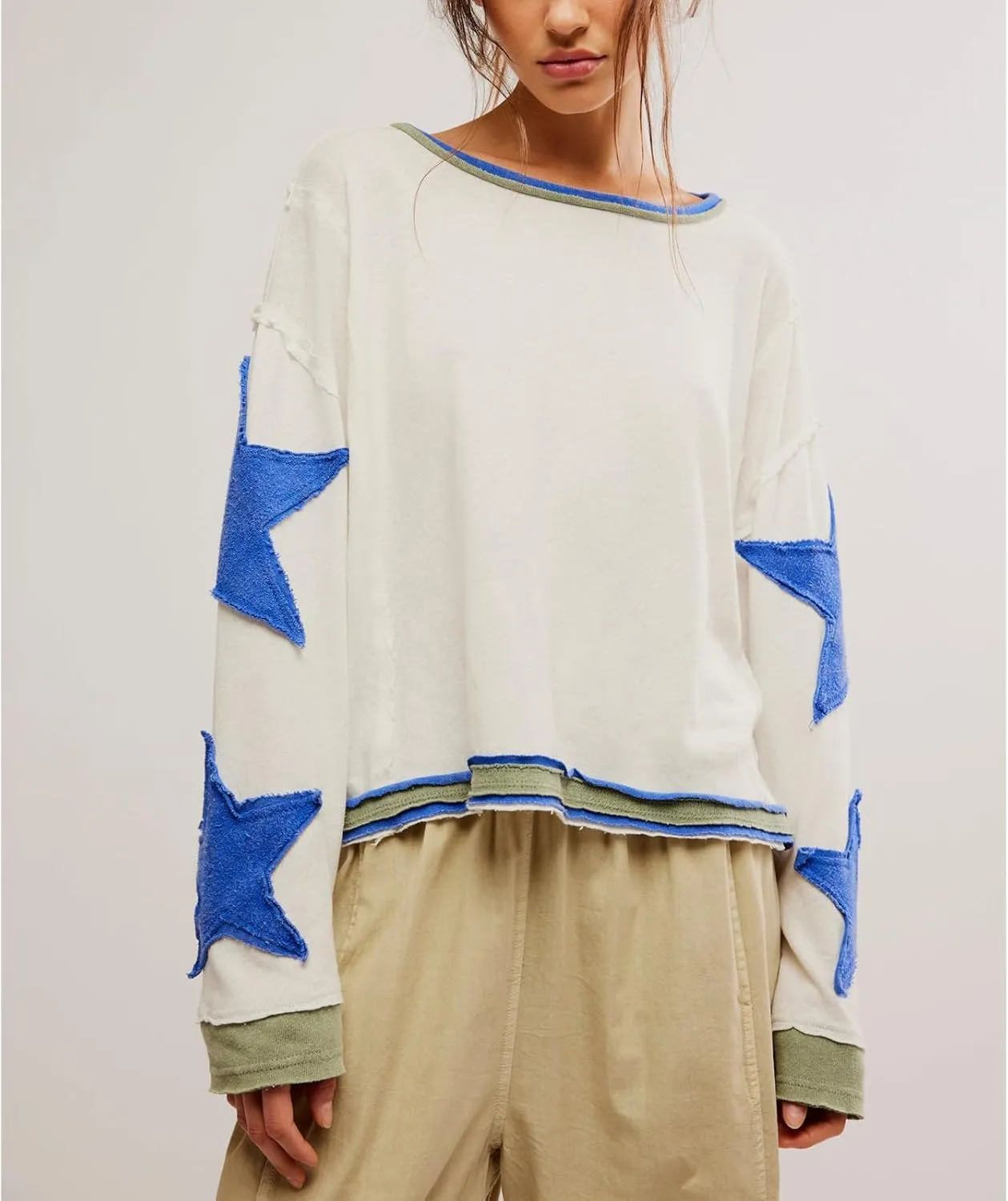 Y2k Oversized Sweatshirts Womens Long Sleeve Crewneck Cute Star Striped Graphic Hoodies Shirts Teens Girl Jacket