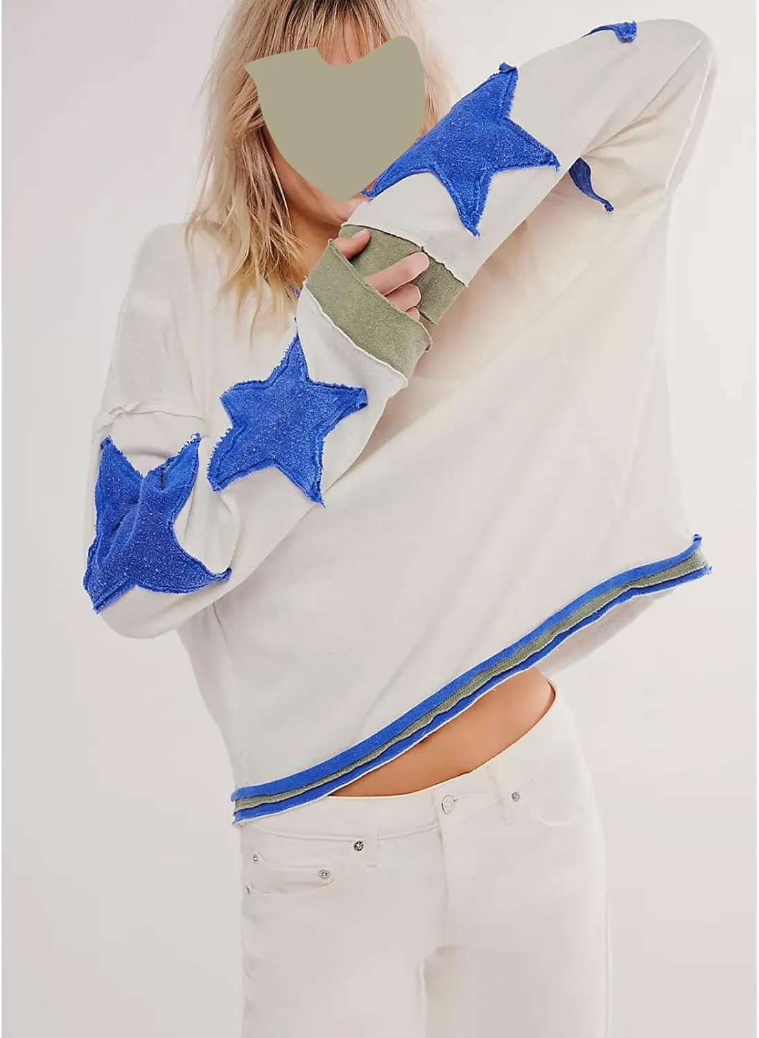 Y2k Oversized Sweatshirts Womens Long Sleeve Crewneck Cute Star Striped Graphic Hoodies Shirts Teens Girl Jacket