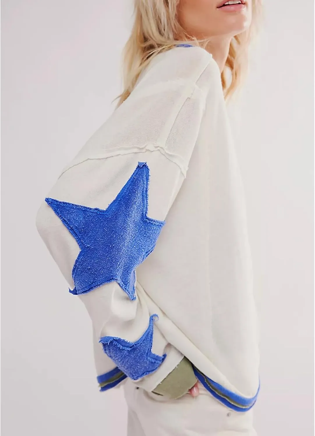 Y2k Oversized Sweatshirts Womens Long Sleeve Crewneck Cute Star Striped Graphic Hoodies Shirts Teens Girl Jacket