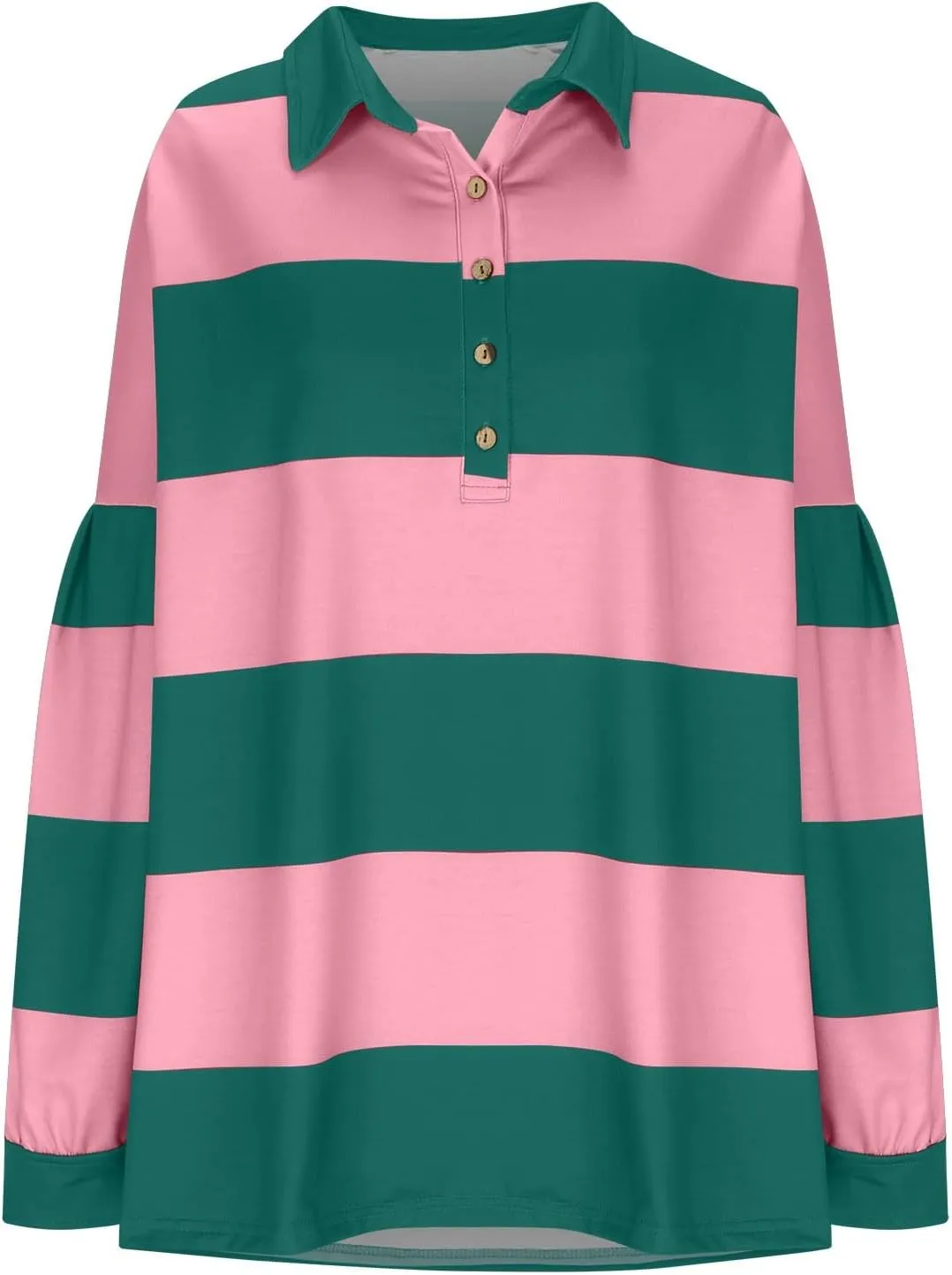 Y2K Tops for Women Fall 2024 Fashion Color Block Striped Polo Shirt Oversized Long Sleeve Button Up Blouse Pullover