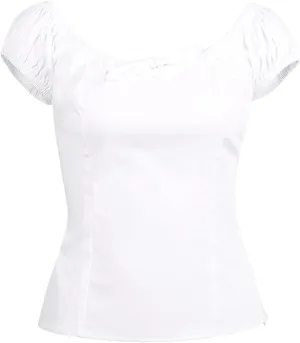 YARN & INK Women's Pinup Shirt 1950s Vintage Rockabilly Puff Sleeve BowBlouse Off Shoulder Tops