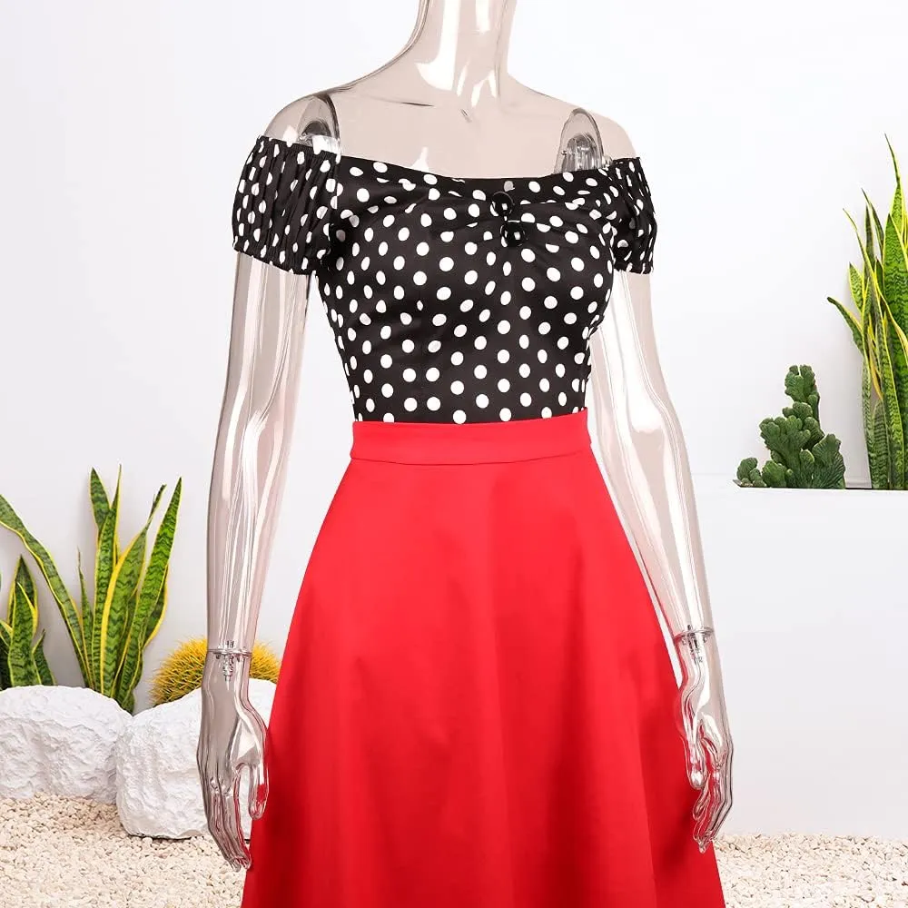 YARN & INK Women's Rockabilly Tops 1950s Pinup Shirt Casual Off Shoulder Vintage Blouse