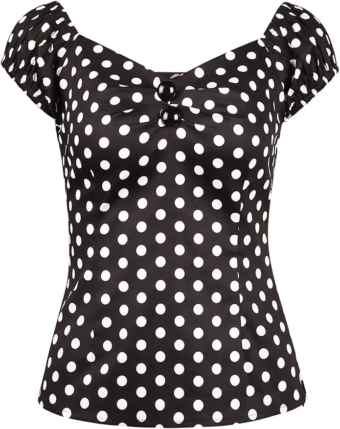 YARN & INK Women's Rockabilly Tops 1950s Pinup Shirt Casual Off Shoulder Vintage Blouse