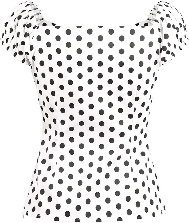 YARN & INK Women's Rockabilly Tops 1950s Pinup Shirt Casual Off Shoulder Vintage Blouse