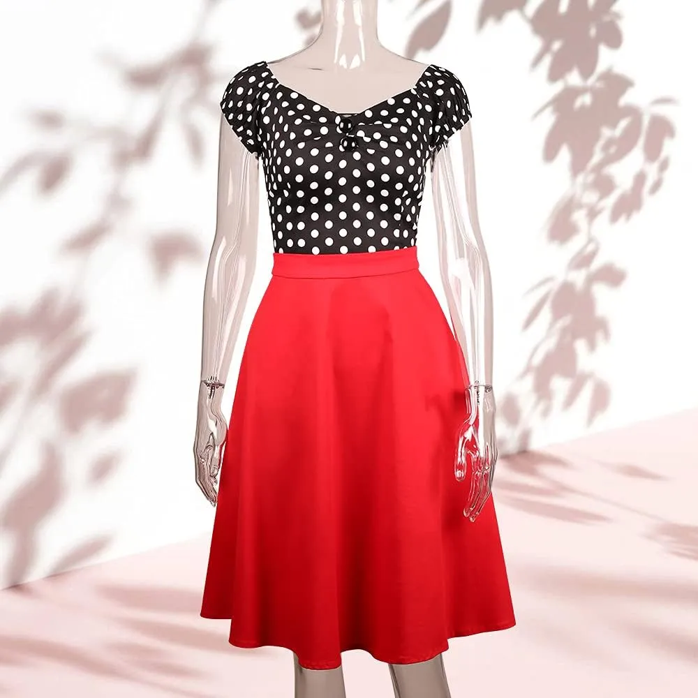 YARN & INK Women's Rockabilly Tops 1950s Pinup Shirt Casual Off Shoulder Vintage Blouse