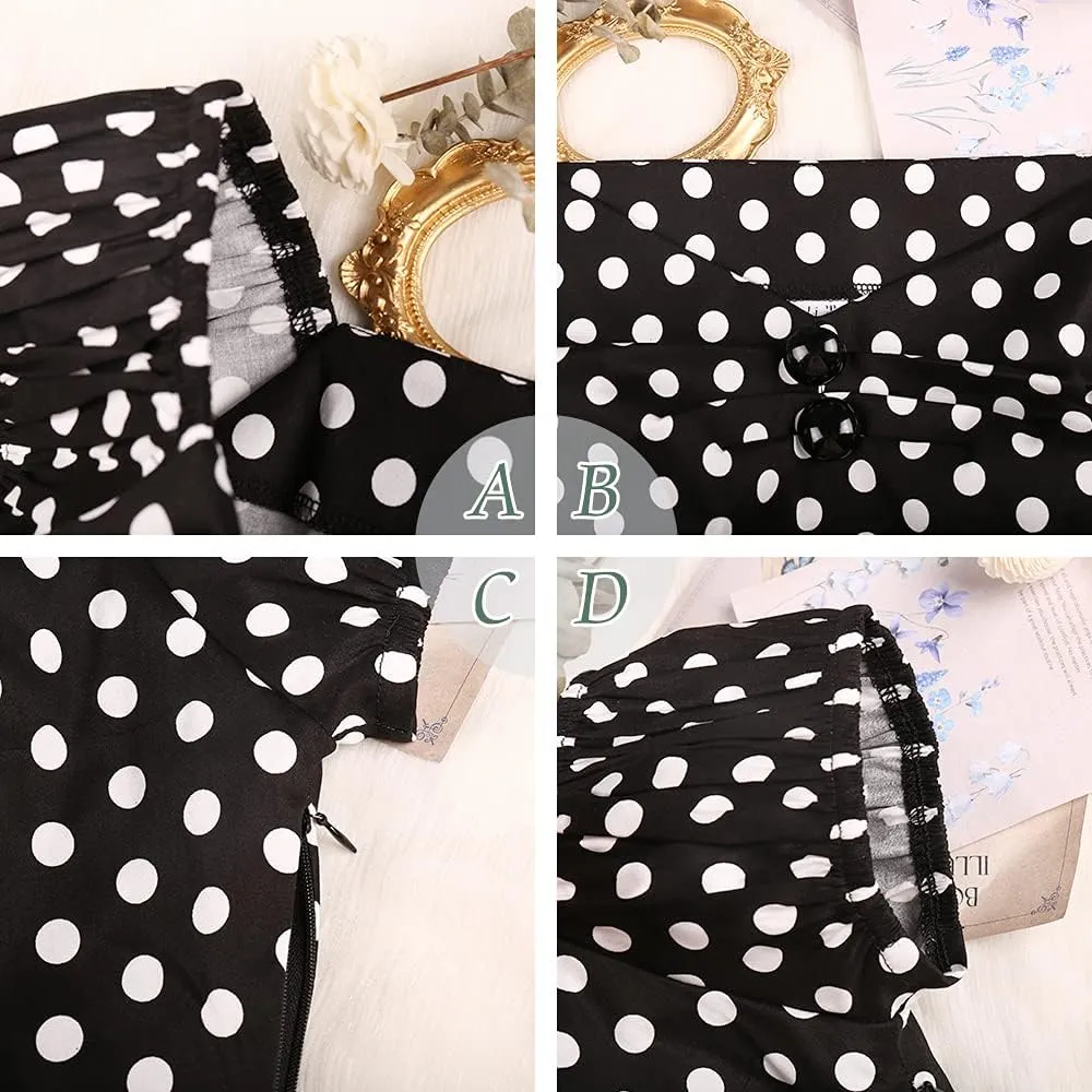 YARN & INK Women's Rockabilly Tops 1950s Pinup Shirt Casual Off Shoulder Vintage Blouse