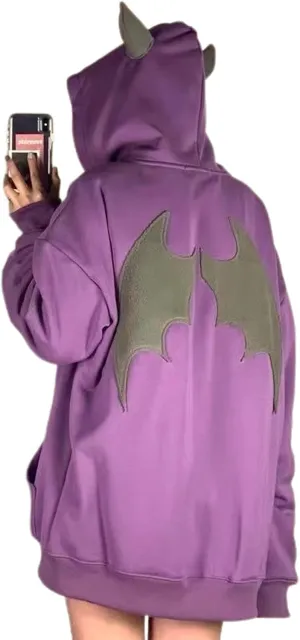 YEMOCILE Women Devil Wing Hooded Sweatshirt Casual Loose Long Sleeve Hoodies Pullover Tops