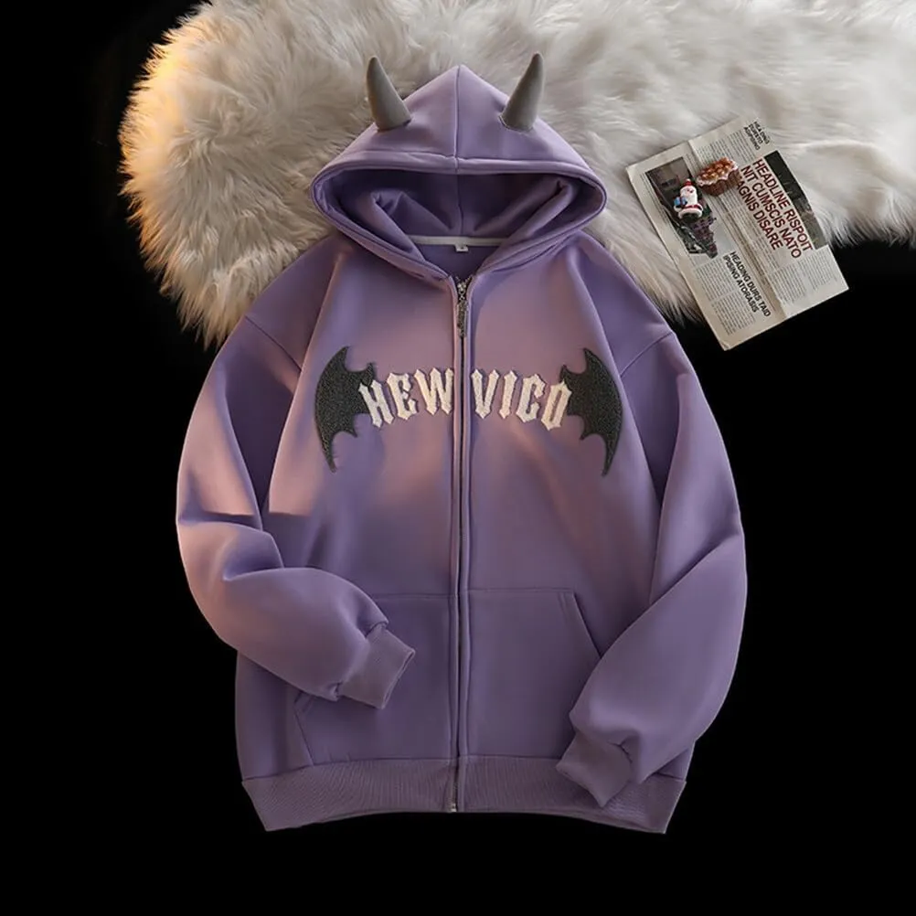 YEMOCILE Women Devil Wing Hooded Sweatshirt Casual Loose Long Sleeve Hoodies Pullover Tops
