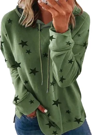 YMING Womens Casual Star Print Hoodies Long Sleeve Hooded Pullover Drawstring Side Split Tunic Tops Plus Size