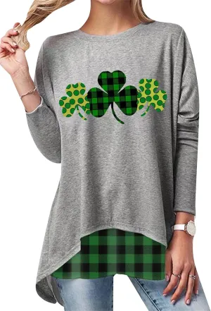 YMING Womens St. Patricks Day Crewneck Pullover Clover Printed Long Shirts Irish Day Shamrock Sweatshirt Tops