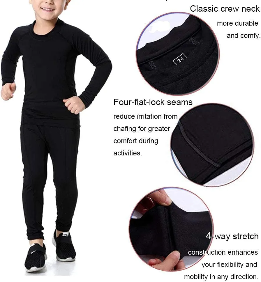 Youth Boys Football Compression Shirt & Pants Long Sleeve Athletic Shirts Sports Soccer Tights Kids Baselayer Set