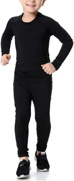 Youth Boys Football Compression Shirt & Pants Long Sleeve Athletic Shirts Sports Soccer Tights Kids Baselayer Set