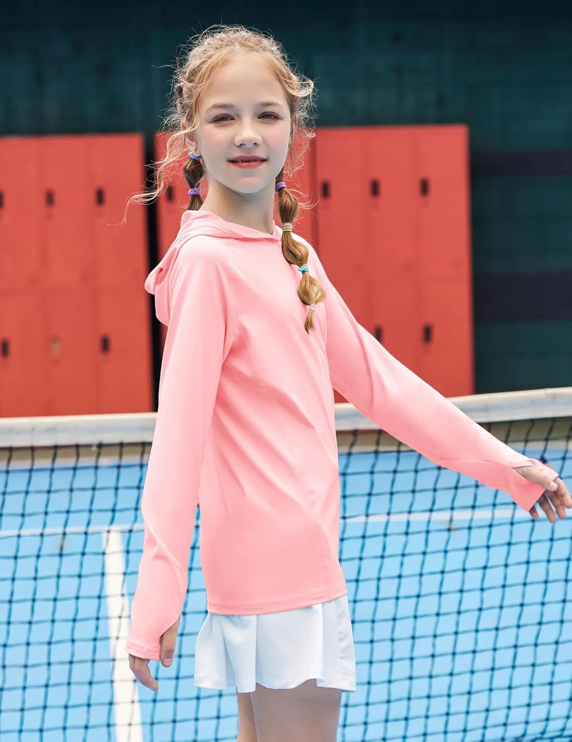 Zaclotre Kids UPF50  Sun Shirt Girls Quick Dry Sun Protection Clothing Athletic Hoodie with Thumbholes
