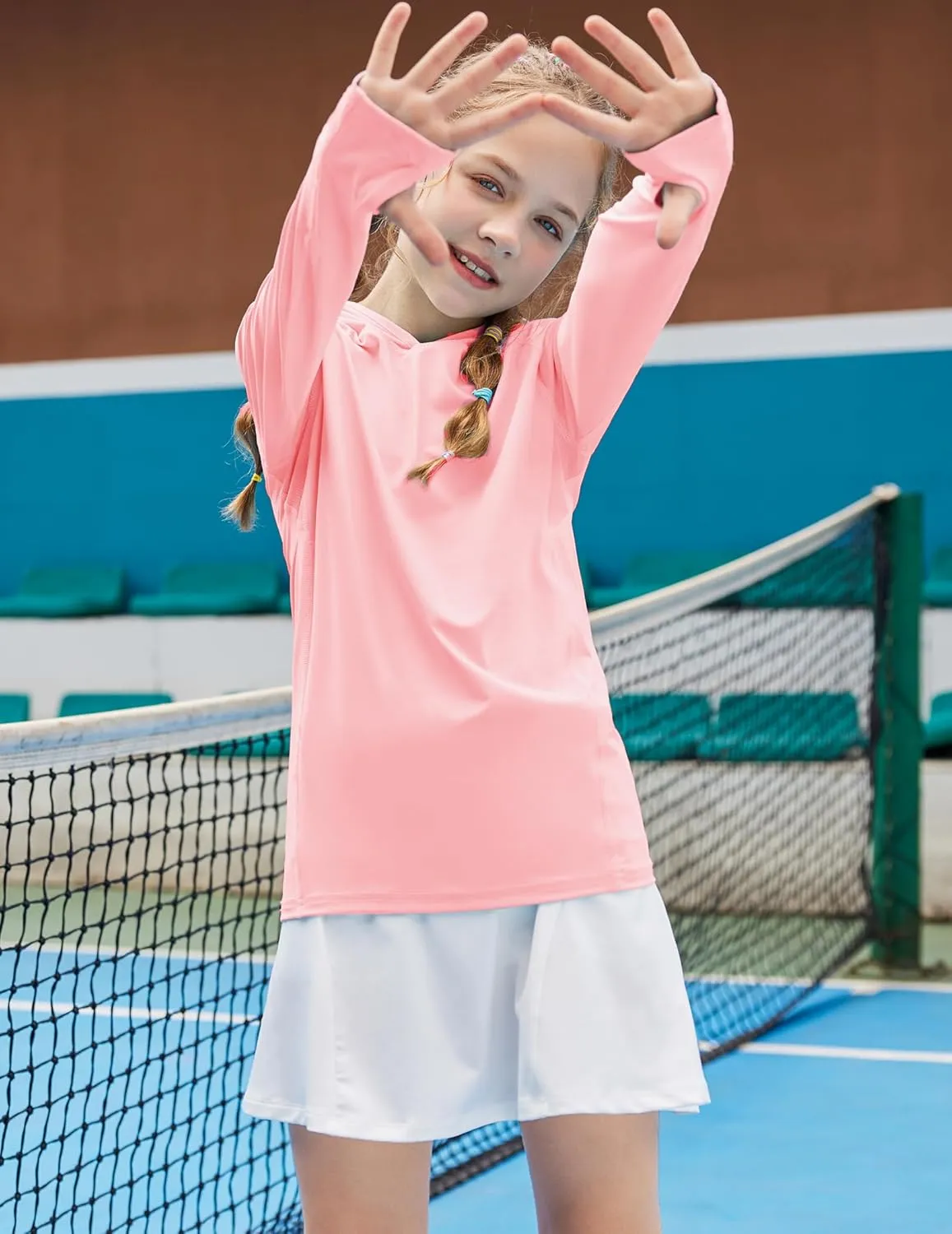 Zaclotre Kids UPF50  Sun Shirt Girls Quick Dry Sun Protection Clothing Athletic Hoodie with Thumbholes