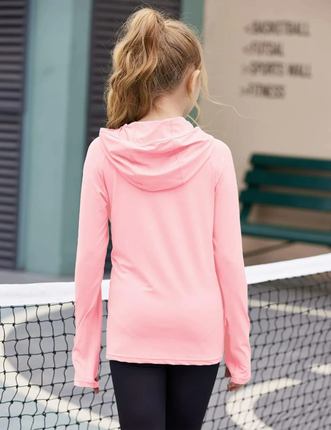 Zaclotre Kids UPF50  Sun Shirt Girls Quick Dry Sun Protection Clothing Athletic Hoodie with Thumbholes