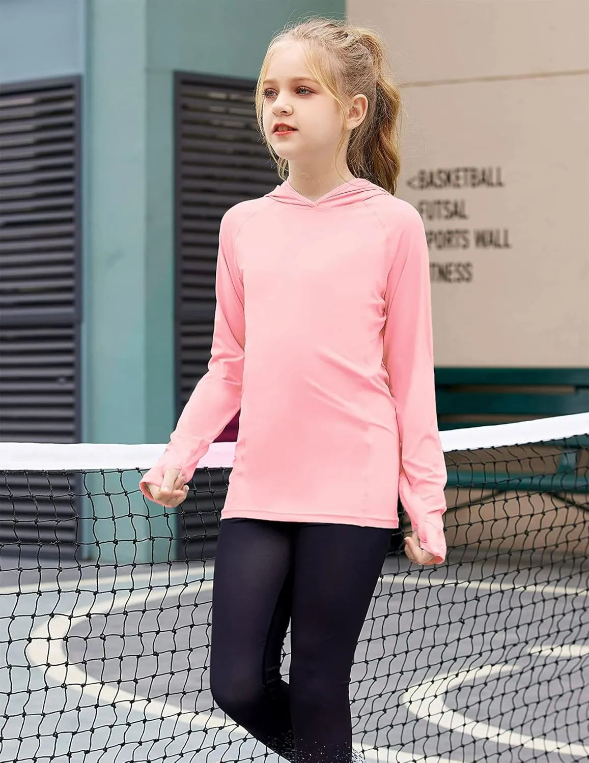 Zaclotre Kids UPF50  Sun Shirt Girls Quick Dry Sun Protection Clothing Athletic Hoodie with Thumbholes