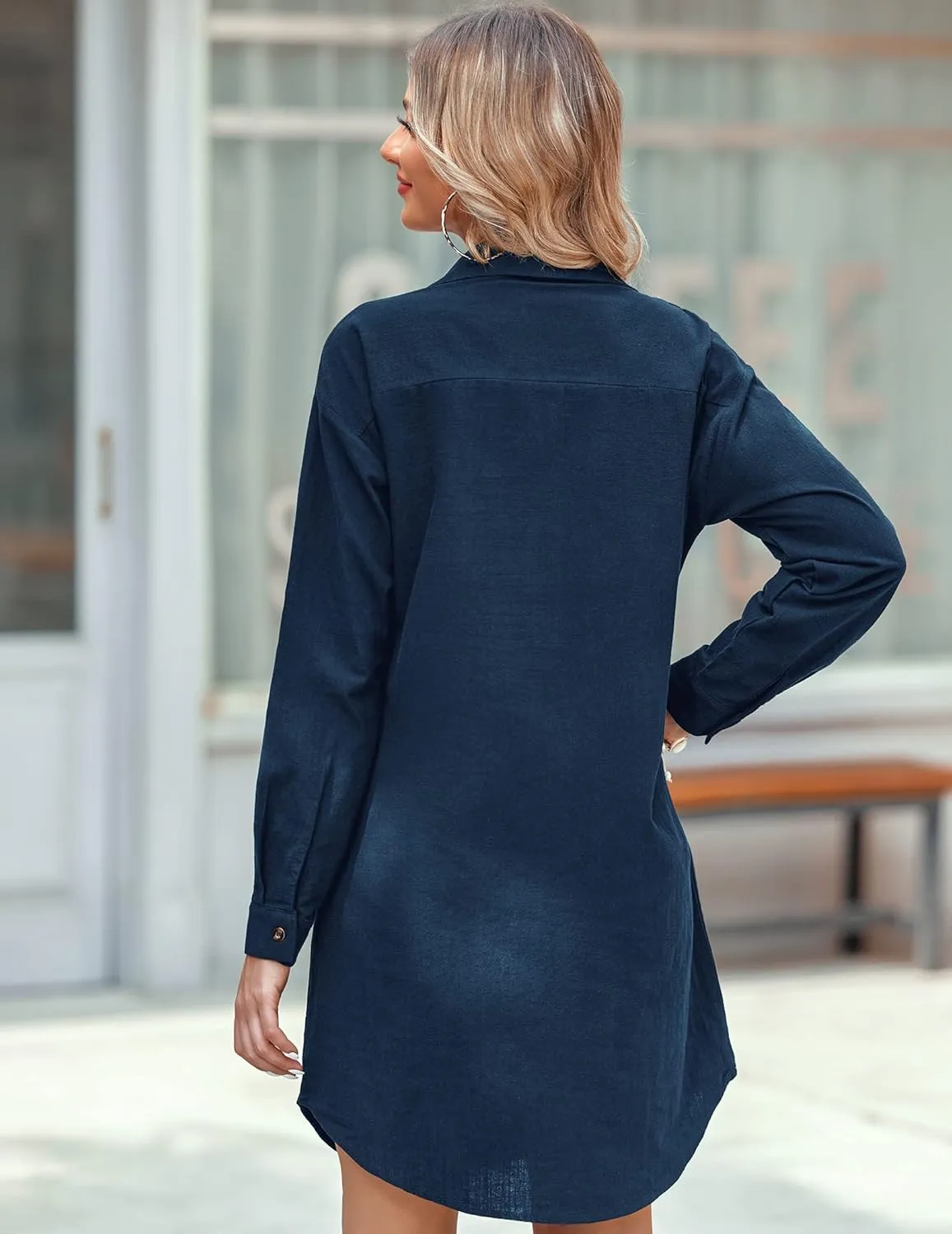 Zeagoo Women Summer Dress 2025 3/4 Sleeve Cotton Linen Button Down V-Neck Shirt Dresses Casual Loose Aline Dress