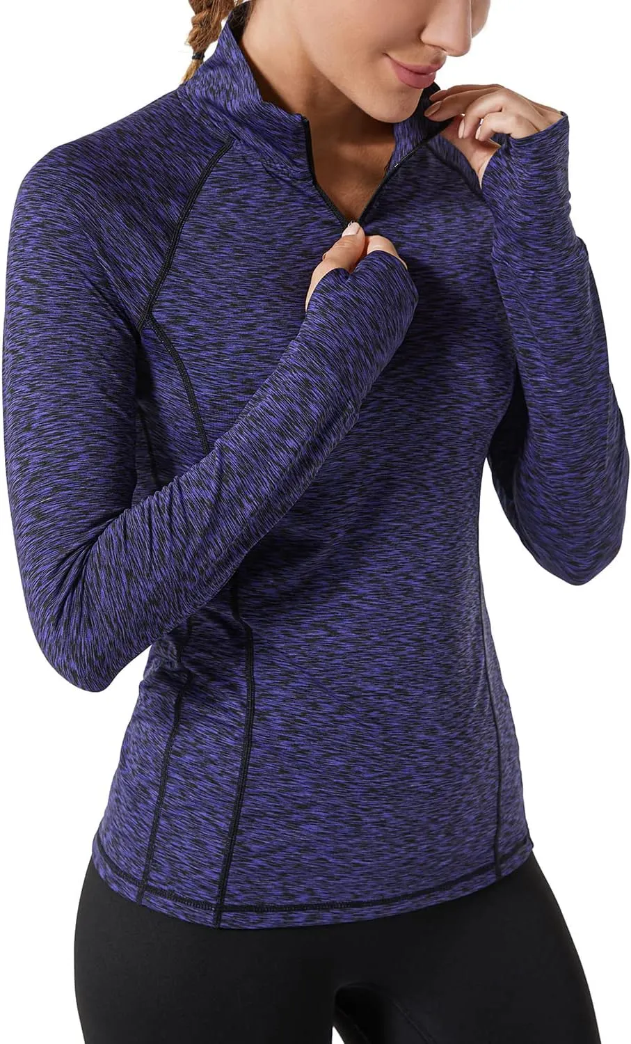 Zengjo Womens Quarter Zip Long Sleeve Workout Tops 1/4 Zip Running Pullover