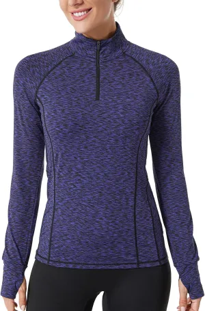 Zengjo Womens Quarter Zip Long Sleeve Workout Tops 1/4 Zip Running Pullover