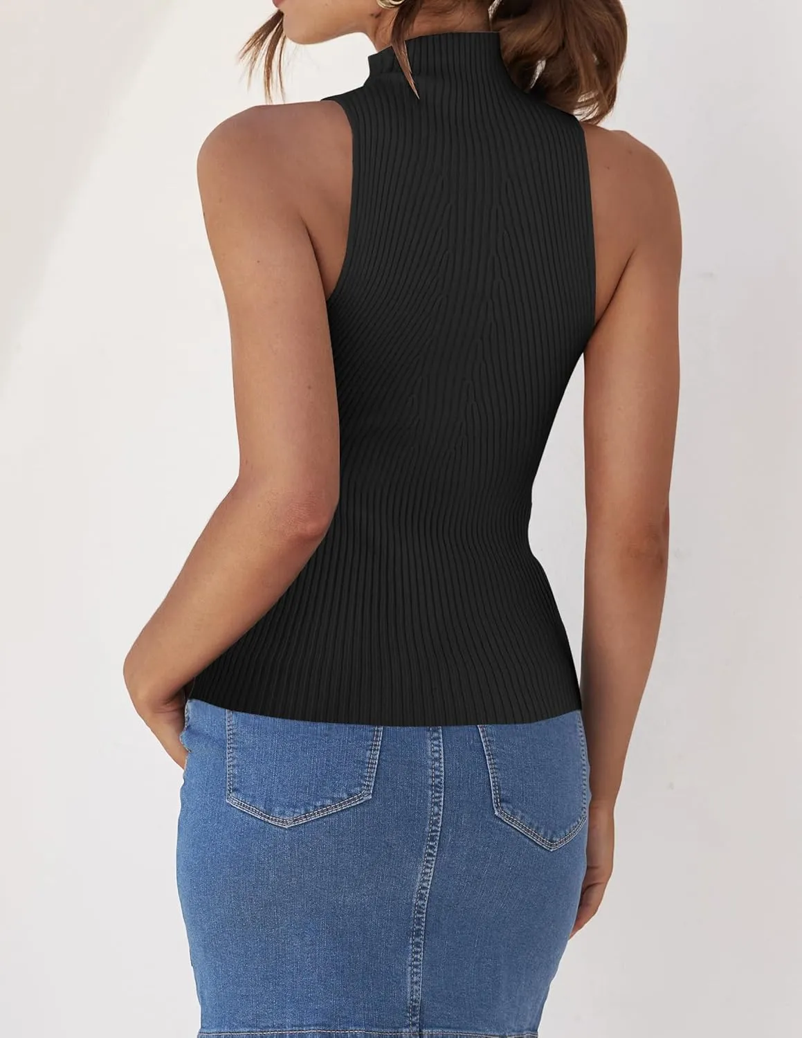 ZESICA Women's Summer Ribbed High Neck Tank Tops Slim Fit Fashion Casual Basic Knit Sleeveless Shirts